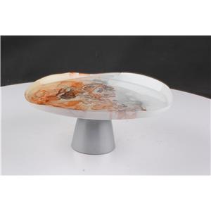 Frutero de vidrio con base marrón y crema opaco con blanco de 32cm