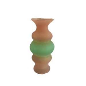 Florero de vidrio torneado café con verde mate de 14.5×14.5x30cm