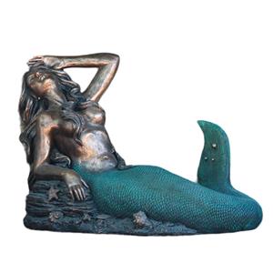 Escultura de sirena sentada en piedra de poliresina de 93x40x52cm
