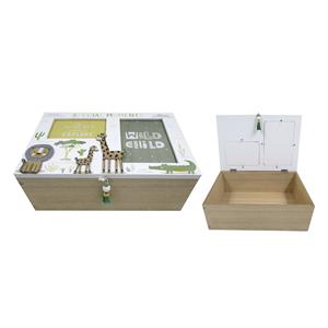 Caja de madera con dibujos de animales de 19x28x10.3cm