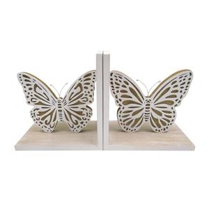 Juego de sujetalibros de madera diseño mariposas de 15.5x10x15.5cm