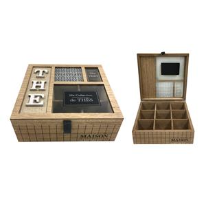 Caja de madera para té con 9 divisiones de 24x24x8.5cm
