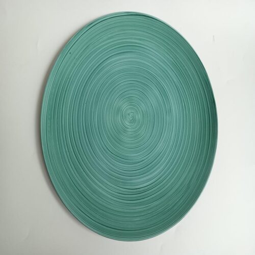 Plato de presentación de plástico azul turqueza rayado de 33x33x2cm