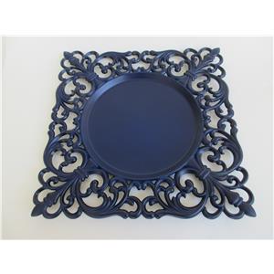 Plato de presentación cuadrado de plástico azul marino diseño grecas en la orilla de 33x33x2cm