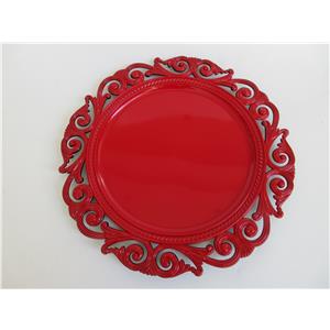 Plato de presentación de plástico rojo diseño grecas de 33x33x2cm