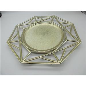 Plato de presentación de plástico dorado diseño geométrico de 33x33x2cm