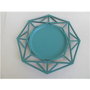 Plato de presentación de plástico azul turquesa diseño geométrico de 33x33x2cm