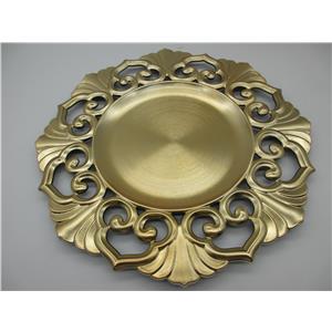 Plato de presentación de plástico dorado diseño grecas y hojas de 33x33x2cm