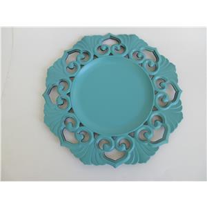 Plato de presentación de plástico azul turquesa diseño grecas y hojas de 33x33x2cm