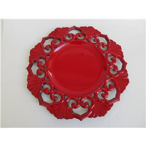 Plato de presentación de plástico rojo diseño grecas y hojas de 33x33x2cm