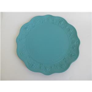 Plato de presentación de plástico azul turquesa diseño flores ondulado de 32.5×32.5x2cm