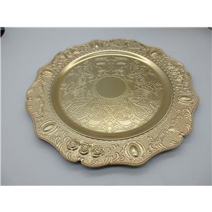 Plato de presentación de plástico dorado diseño garigoleado ondulado de 32.5×32.5x2cm