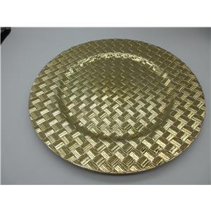 Plato de presentación de plástico dorado diseño tejido de 33x33x2cm
