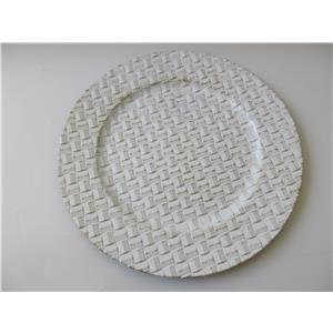 Plato de presentación de plástico blanco matizado diseño tejido de 33x33x2cm