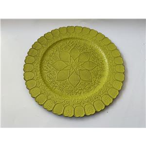 Plato de presentación de plástico amarillo mate con negro diseño flores de 33x33x2cm