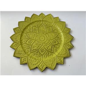 Plato de presentación de plástico amarillo mate con negro diseño flor de 33x33x2cm