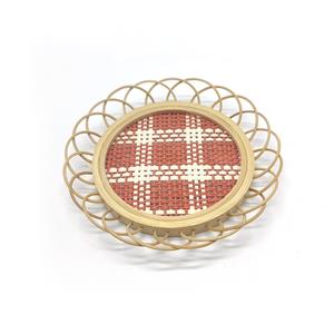 Plato de bamboo diseño cuadros rojos de 11cm