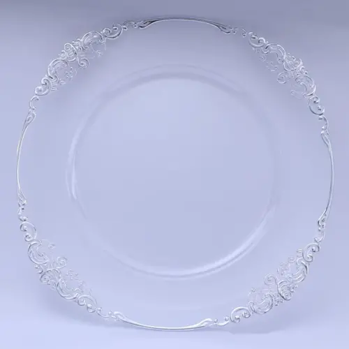 Plato de presentación de acrílico transparente con orilla plateada de 33cm