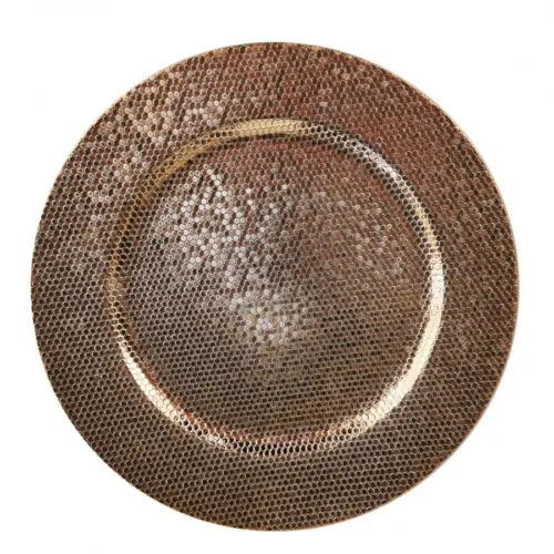 Plato de presentación dorado diseño panal de 33cm