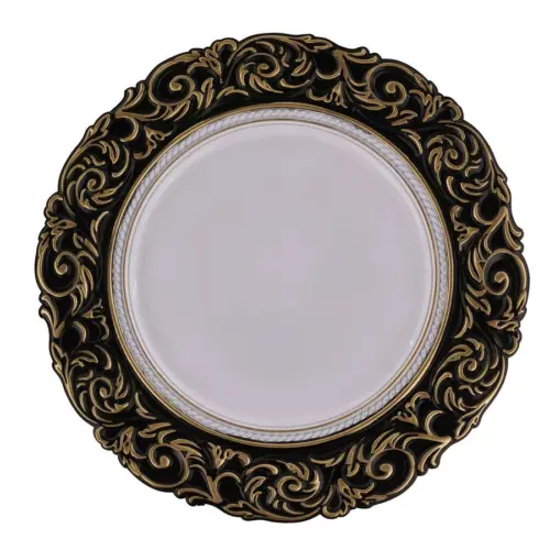 Plato de presentación negro con blanco con grecas en la orilla de 33cm