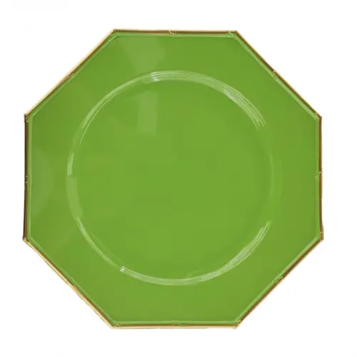 Plato de presentación diseño hexagonal verde con la orilla dorada de 33cm