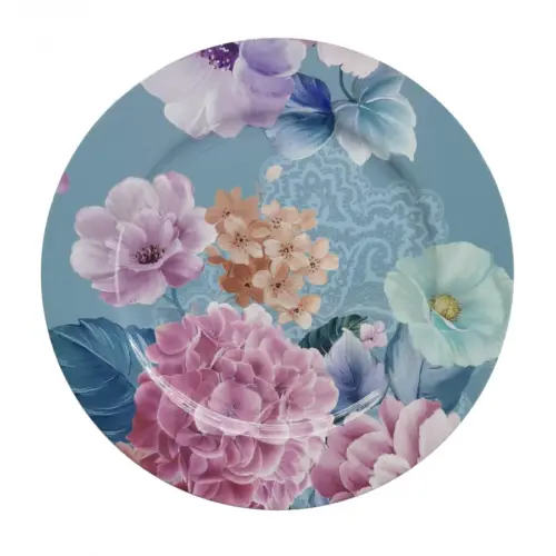 Plato de presentación con flores azules y rosas de 33cm