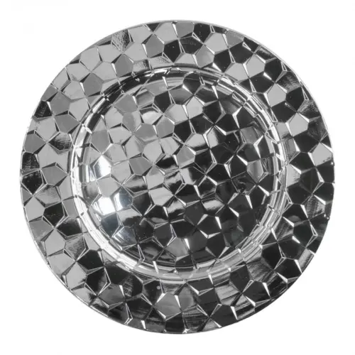 Plato de presentación diseño círculos plateados brillantes de 33cm