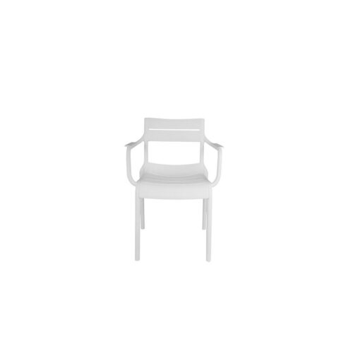 Silla de plástico blanca con descansabrazos de 58.5x55x81cm
