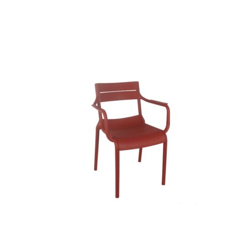 Silla de plástico roja con descansabrazos de 58.5x55x81cm
