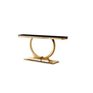 Coqueta de cristal negra con base de metal dorada de 160x45x86cm