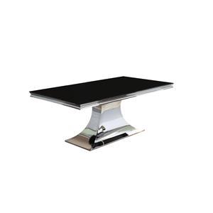Mesa de cristal negro con base dorada de 180x100x75cm
