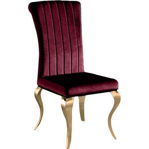 Silla de terciopelo vino con patas de metal doradas de 57x48x91cm