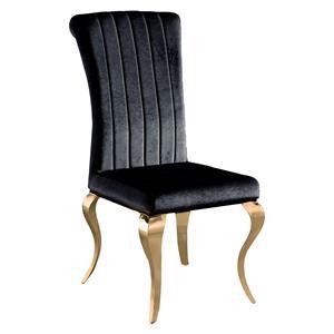 Silla de terciopelo negra con patas de metal doradas de 57x48x91cm