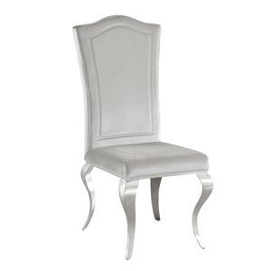 Silla de terciopelo blanca con patas de metal cromadas de 55x46x85cm