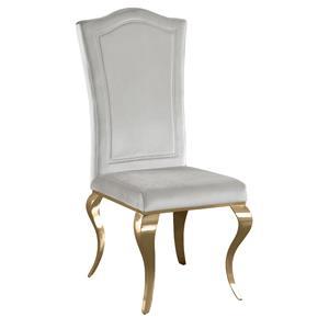 Silla de terciopelo blanca con patas de metal doradas de 55x46x85cm