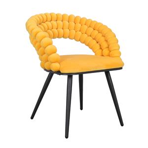 Silla de terciopelo amarillo diseño belly con respaldo de circulos de 60×60.5×77.5cm
