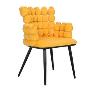 Silla de terciopelo amarillo con respaldo de bolas de 59x59x84cm