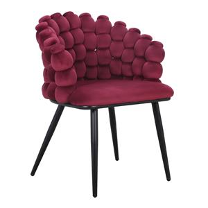 Silla de terciopelo rojo con respaldo de bolas y patas de metal de 63x59x81cm