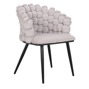 Silla de terciopelo gris con respaldo de bolas y patas de metal de 63x59x81cm