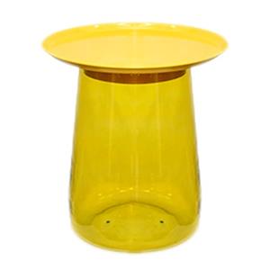 Mesa de vidrio amarilla con cubierta de metal amarilla de 43x43x49.5cm