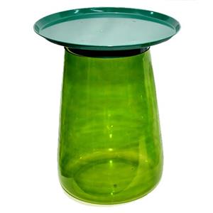 Mesa de vidrio verde con cubierta de metal verde de 43x43x49.5cm