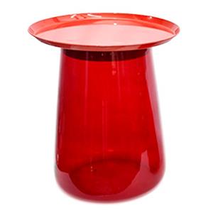 Mesa de vidrio rojo con cubierta de metal roja de 43x43x49.5cm