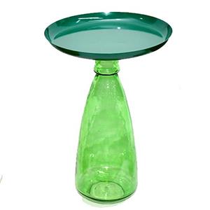 Mesa de vidrio verde con cubierta de metal verde de 30.5×30.5x46cm