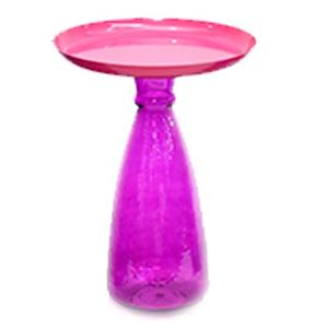 Mesa de vidrio morada con cubierta de metal rosa de 30.5×30.5x46cm