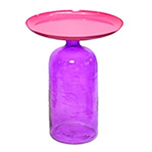 Mesa de vidrio morada con cubierta de metal rosa de 25.5×25.5x35cm