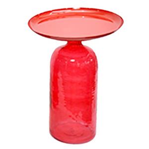 Mesa de vidrio rosa con cubierta de metal rosa de 25.5×25.5x35cm