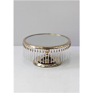 Base de metal dorado con espejo y barras de vidrio de 25x25x12cm