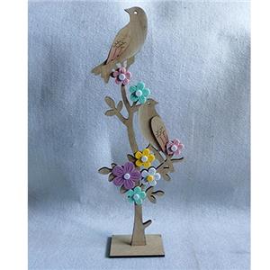 Árbol de madera en soporte con pájaros
