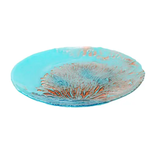 Plato de vidrio diseño marino turquesa y marrón de 32cm