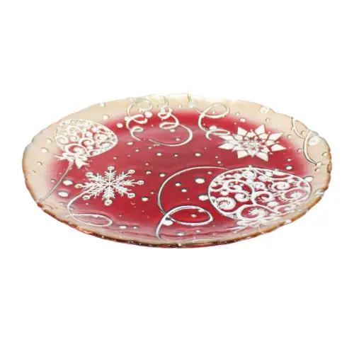 Plato de vidrio café con esferas plateadas de 32cm